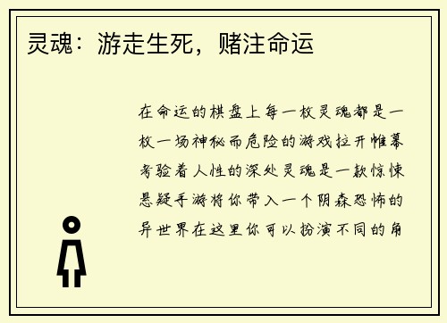 灵魂：游走生死，赌注命运